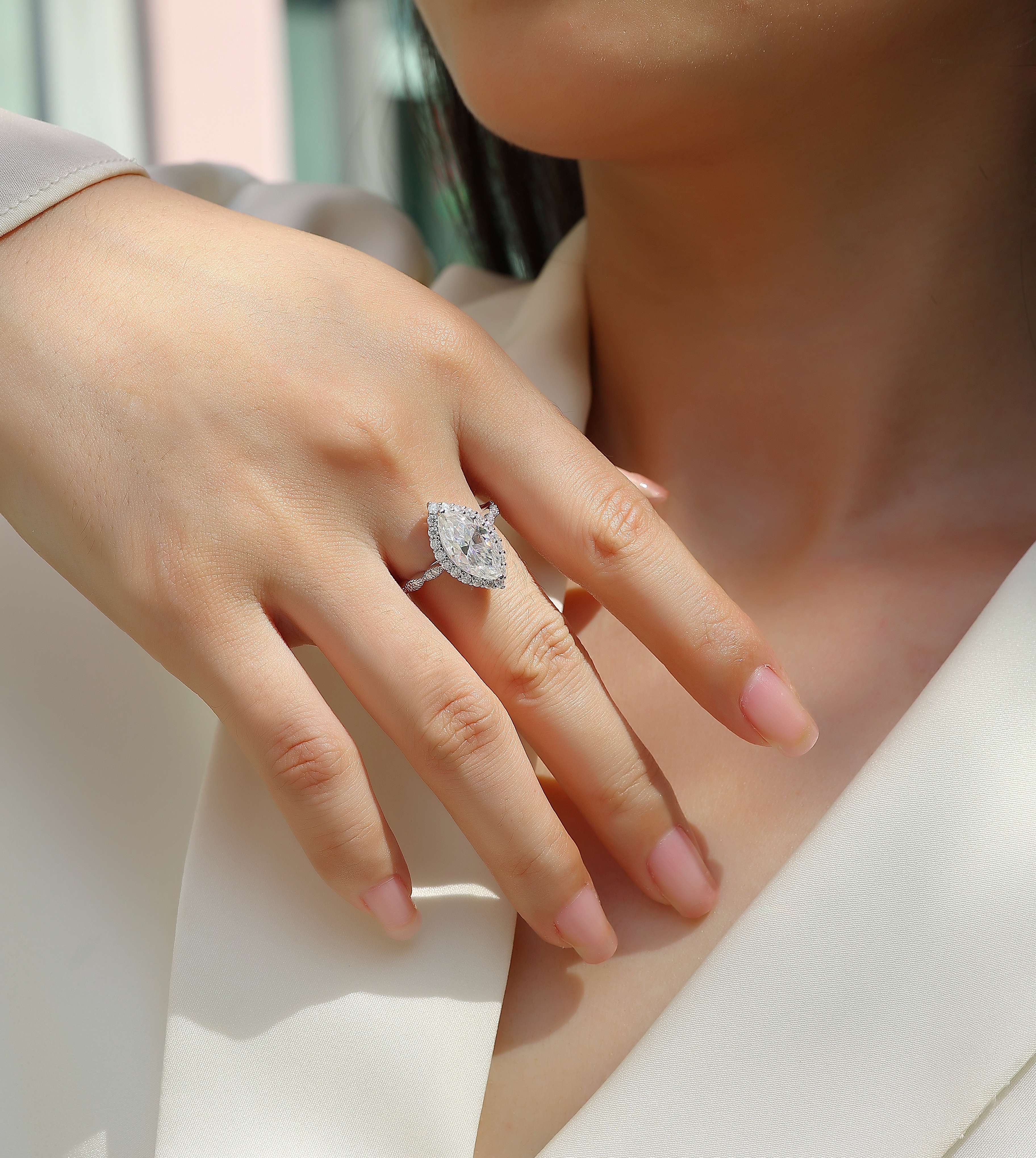 Marquise Moissanite Ring - S925 Sterling Silver Platinum-Plated