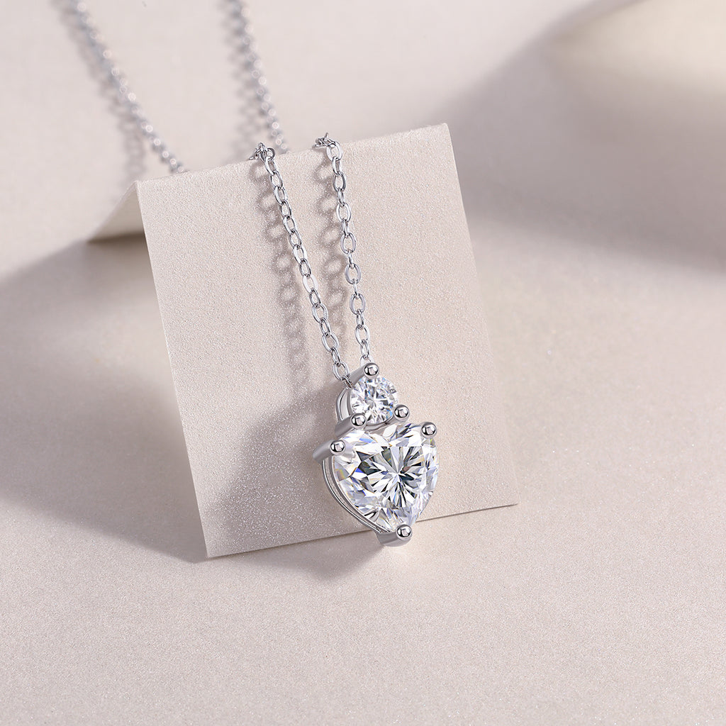 Heart Moissanite Necklace - S925 Sterling Silver Platinum-Plated with Chain