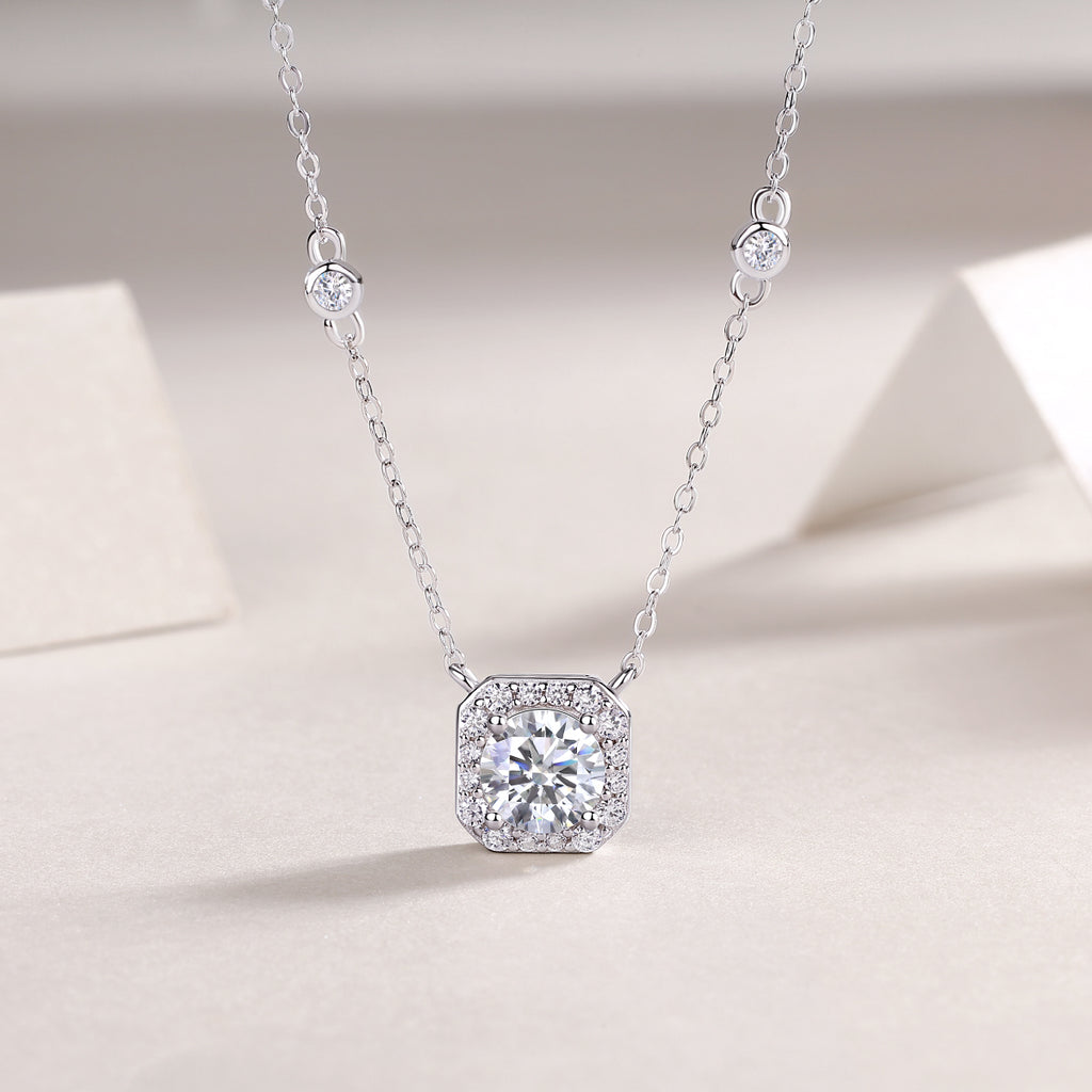 1 Carat Moissanite Necklace - S925 Sterling Silver Platinum-Plated with Chain