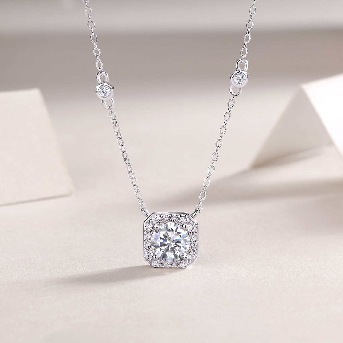 1 Carat Moissanite Necklace - S925 Sterling Silver Platinum-Plated with Chain