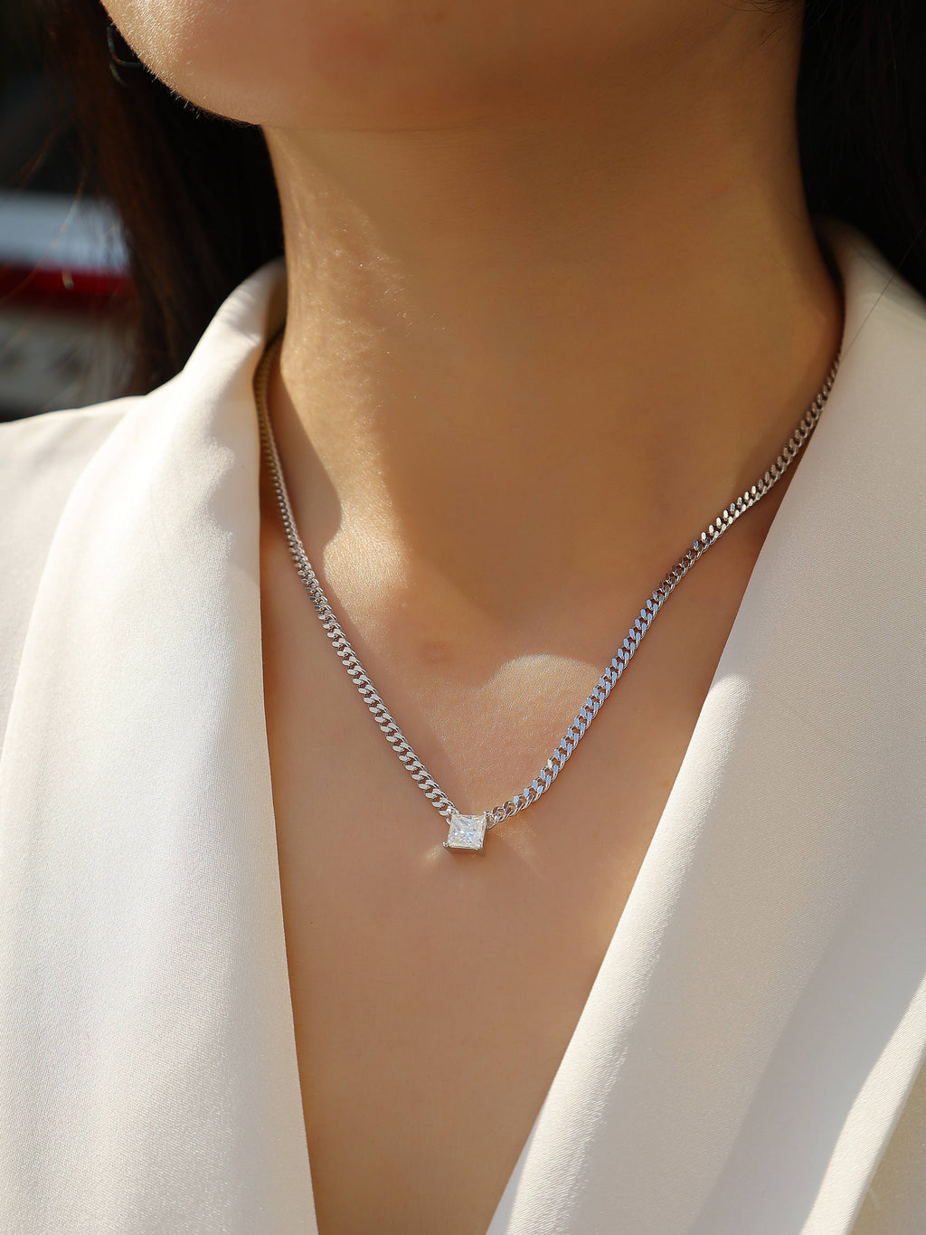Zhang Yang Square Moissanite Pendant Necklace – S925 Sterling Silver