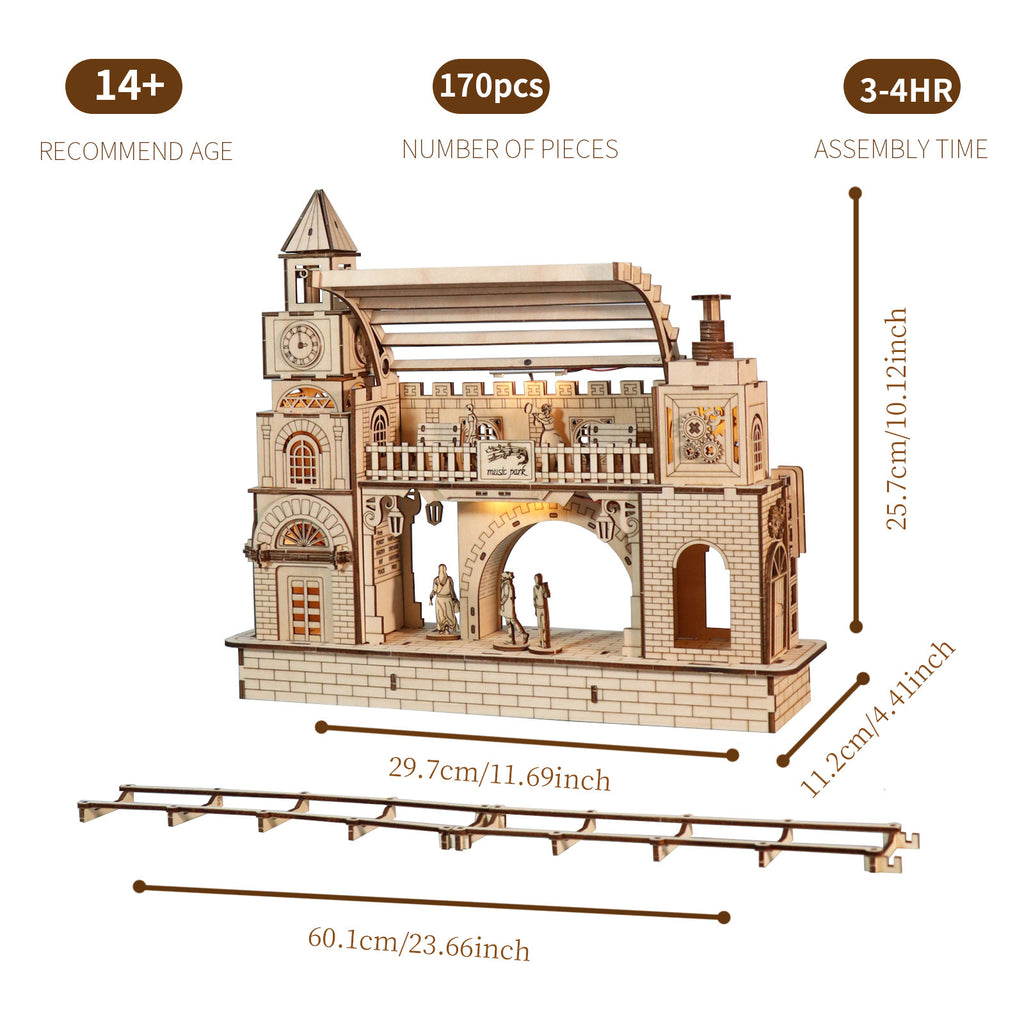 Railway Station 3D Wooden Puzzle Model Kit - Architectural Construction Set