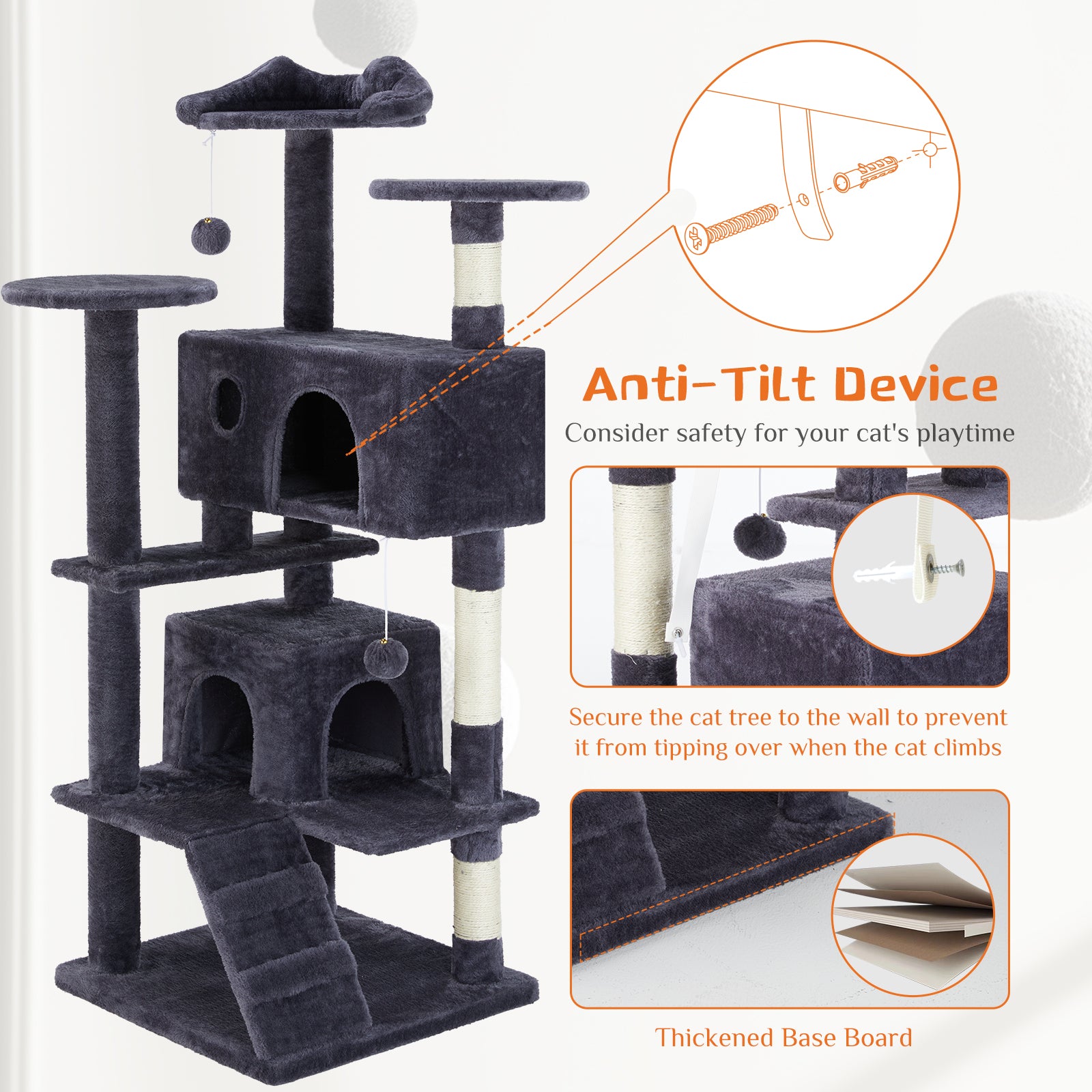 54" Multi-Level Cat Tree Tower with Scratching Posts