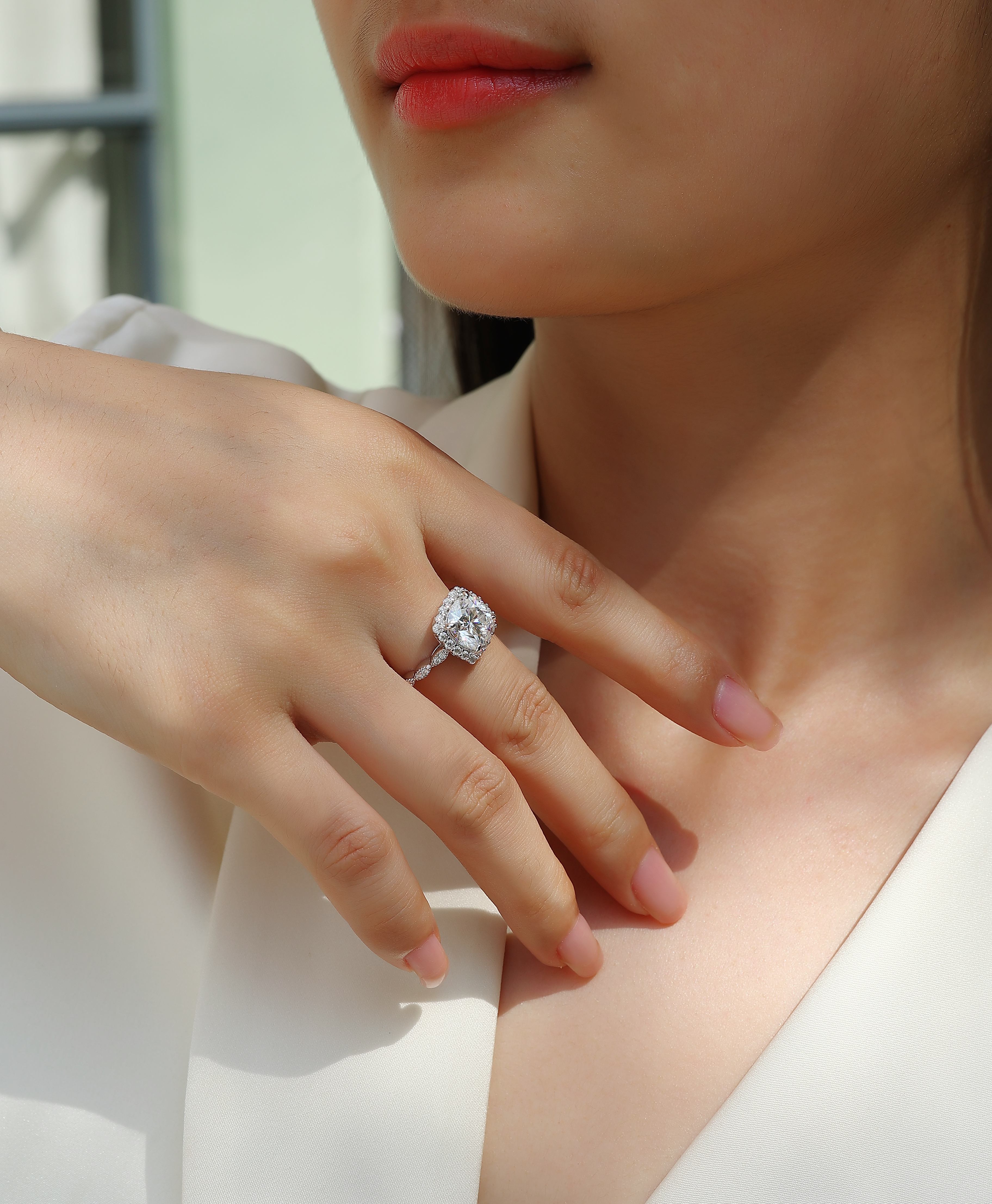 Gorgeous Square Cushion Moissanite Bezel Ring – S925 Sterling Silver, Platinum Plated