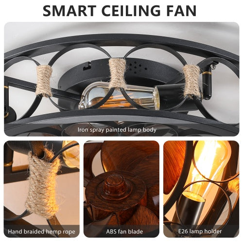 Farmhouse Cage Ceiling Fan with LED Light & Remote - Low Profile