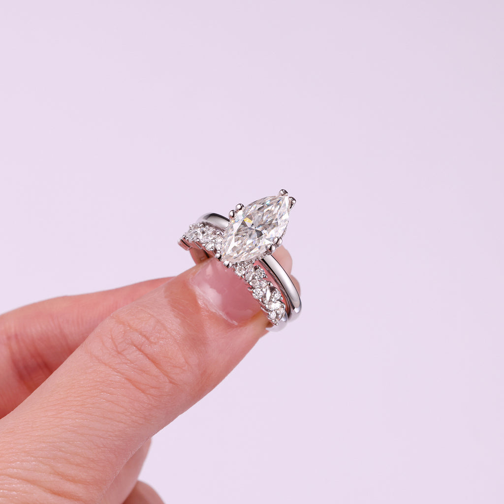 Moissanite Wedding Ring Set - Matching His & Hers Sterling Silver