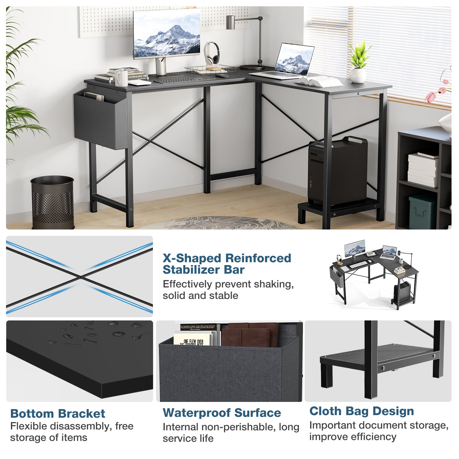 49" L-Shaped Corner Computer Desk with Storage