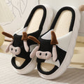 Cute Cartoon Cow Frog Slippers, Linen, Non-slip