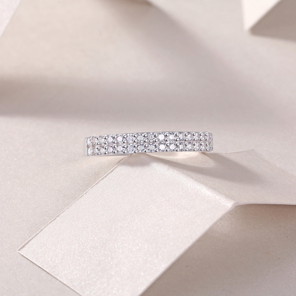 Double Row Moissanite Sterling Silver Ring