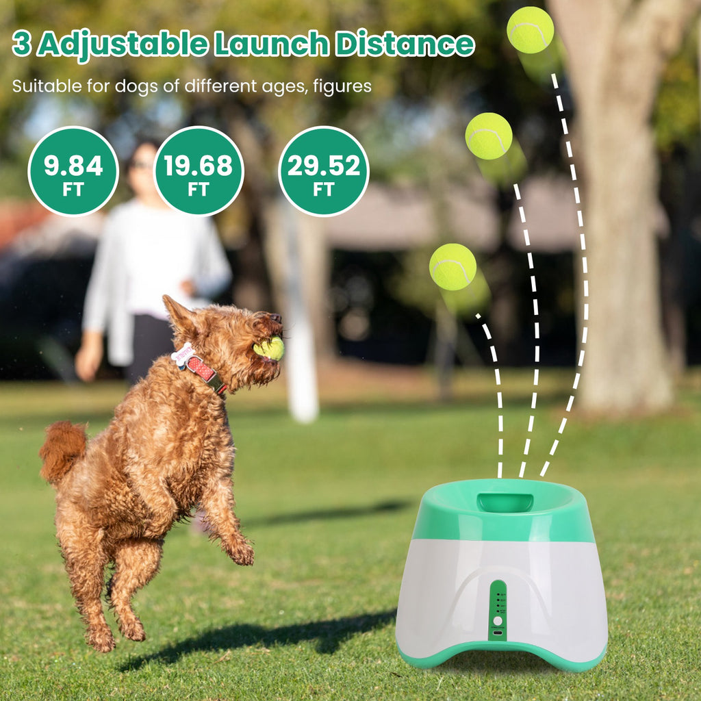 Automatic Dog Ball Launcher with 6 Tennis Balls - Rechargeable Fetch Machine