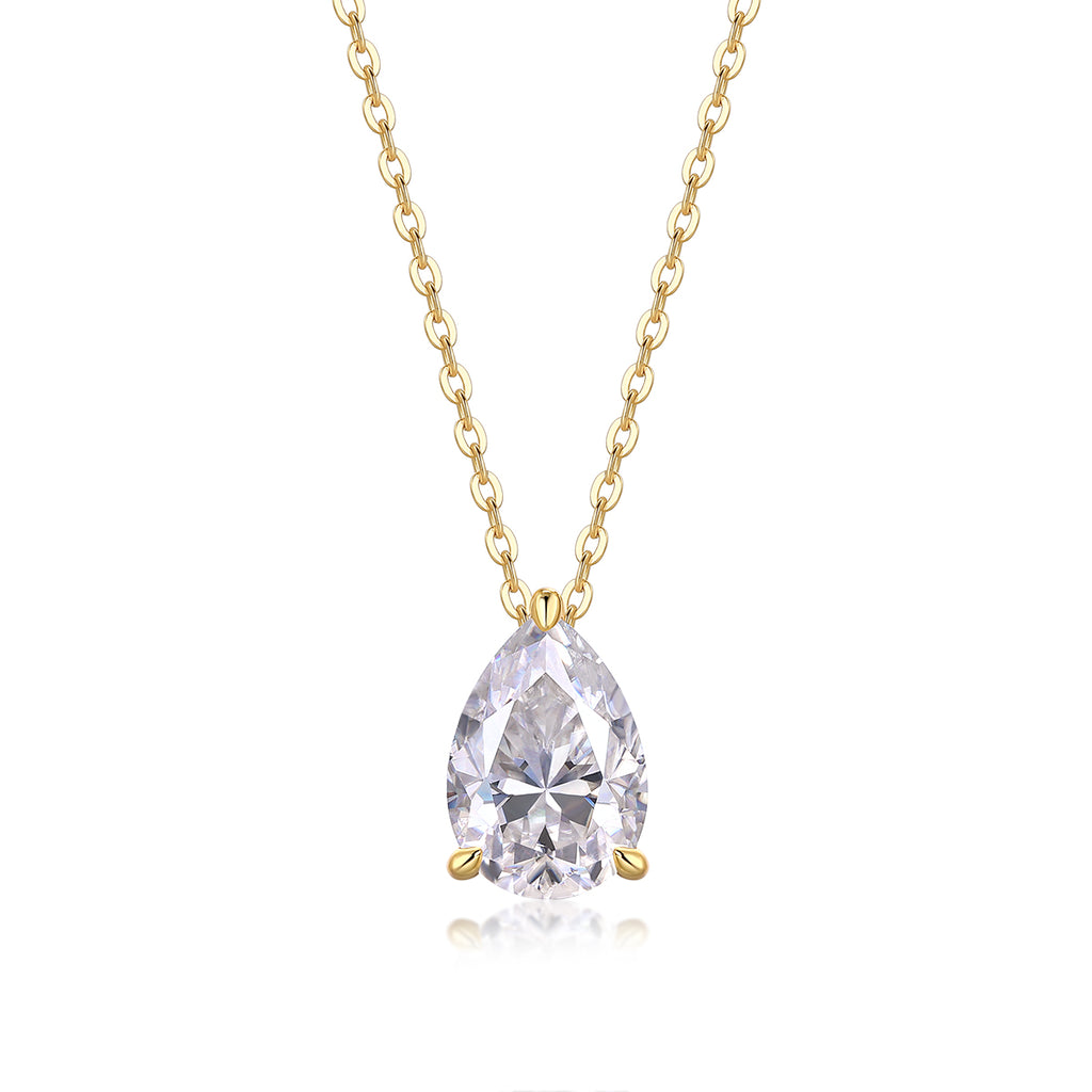 Pear-Shaped Moissanite Pendant Necklace – S925 Sterling Silver with Gold Plating