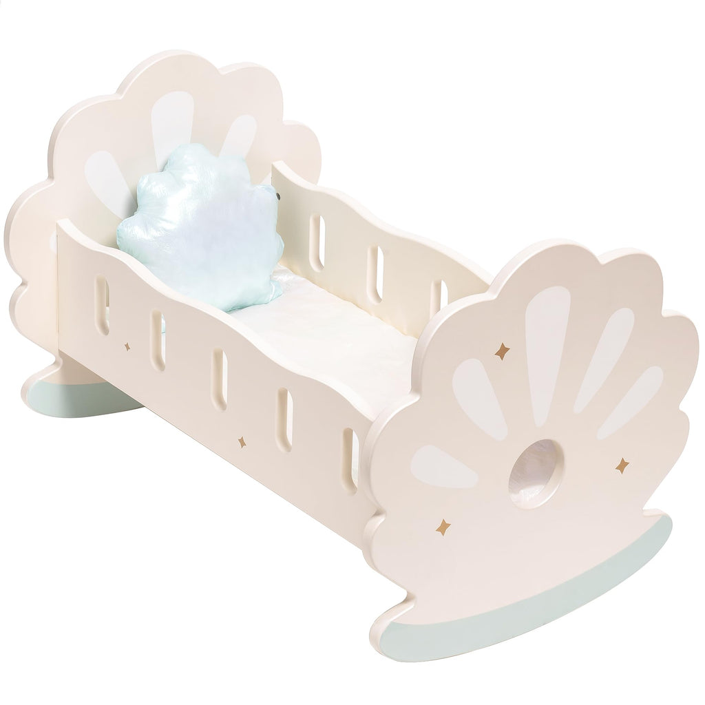Wooden Doll Rocking Cradle with Bedding for 18" Dolls - Seashell