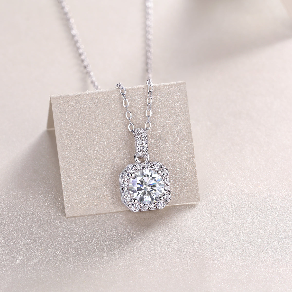 1-Carat Moissanite Solitaire Pendant Necklace in S925 Sterling Silver with Platinum Plating
