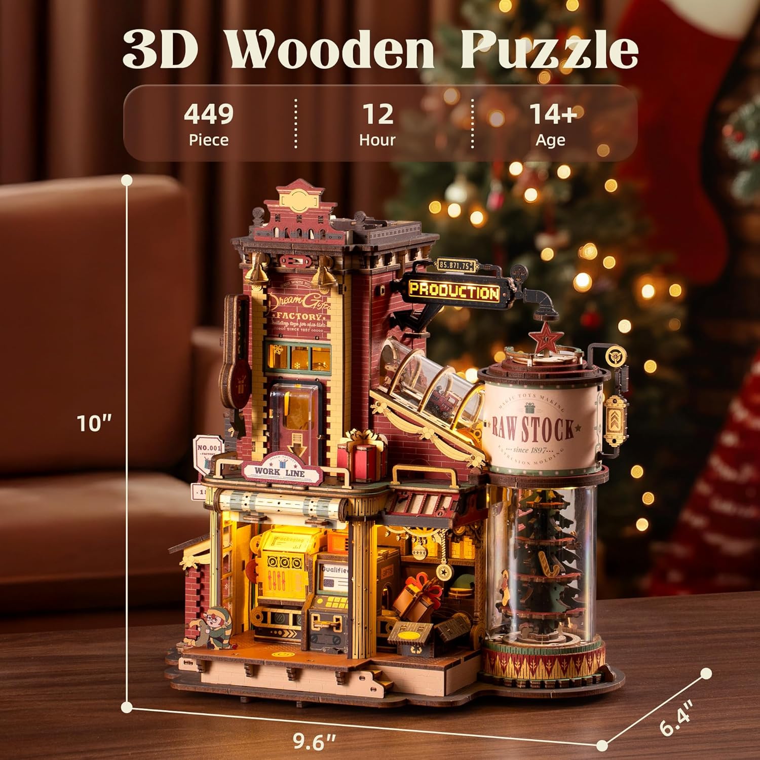 Robotime Gift Factory 3D Wooden Puzzle with Music & Lights - Animated Model Kit