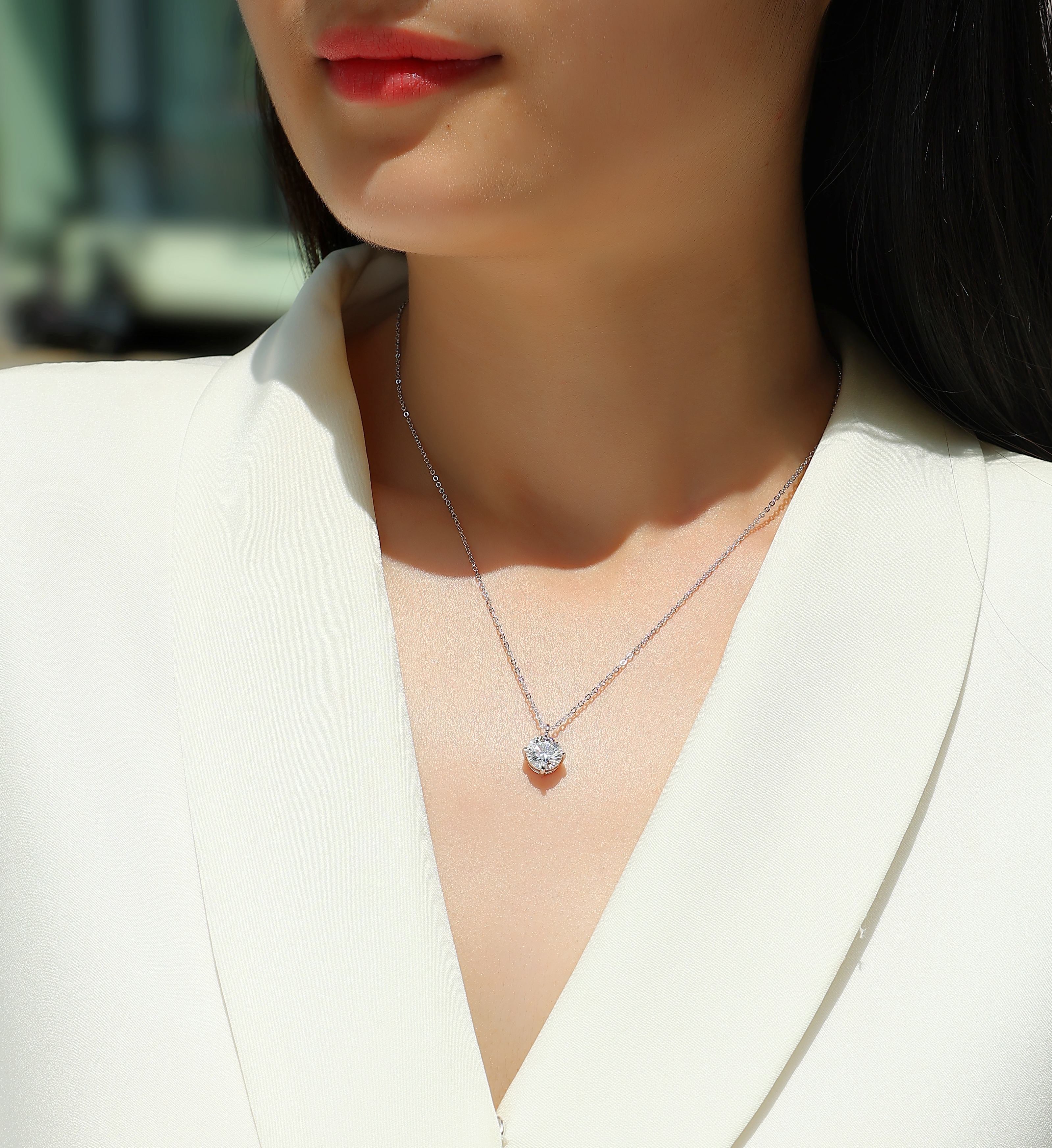 2-Carat Moissanite Round Pendant in S925 Sterling Silver