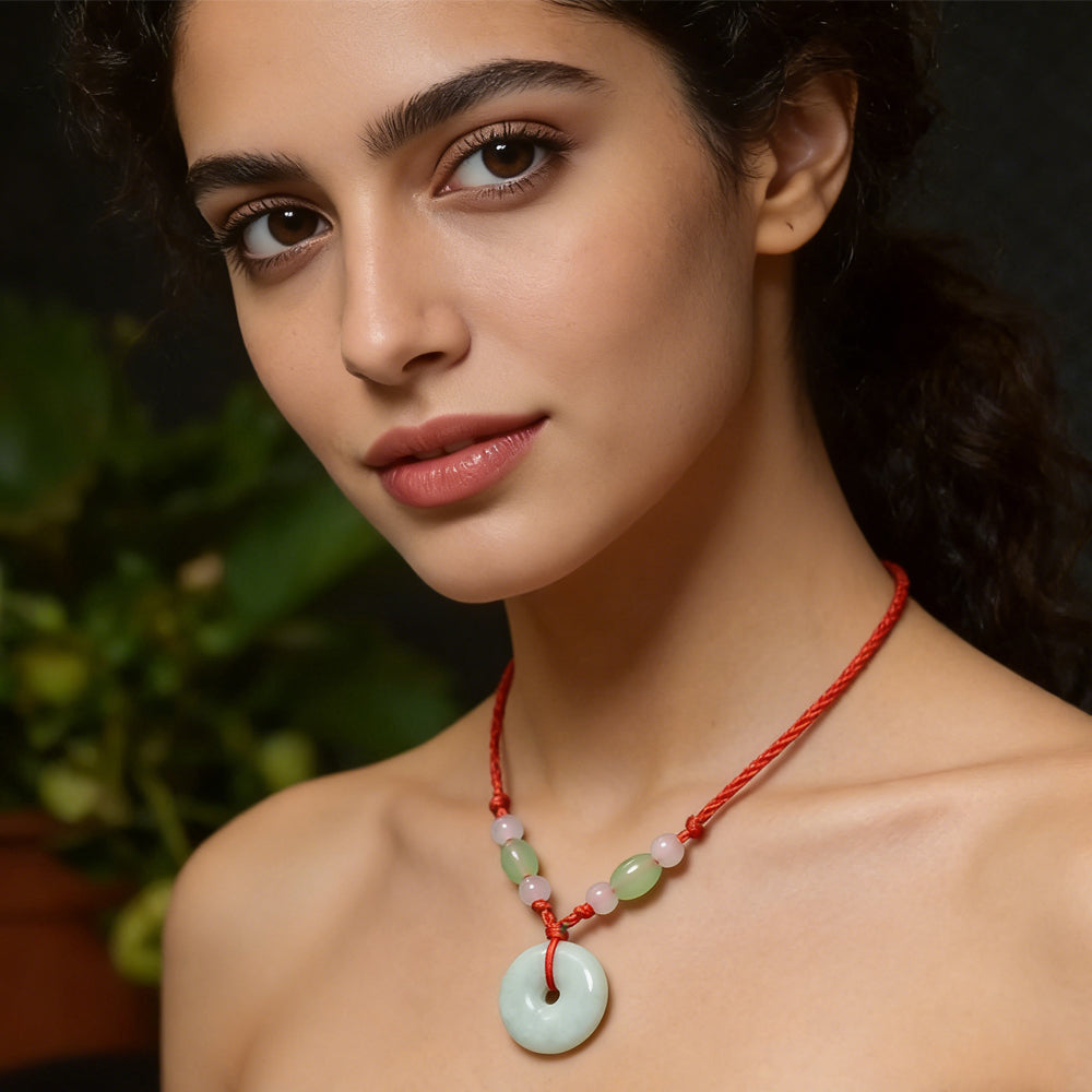 Jadeite Peace Donut Healing Stone Necklace