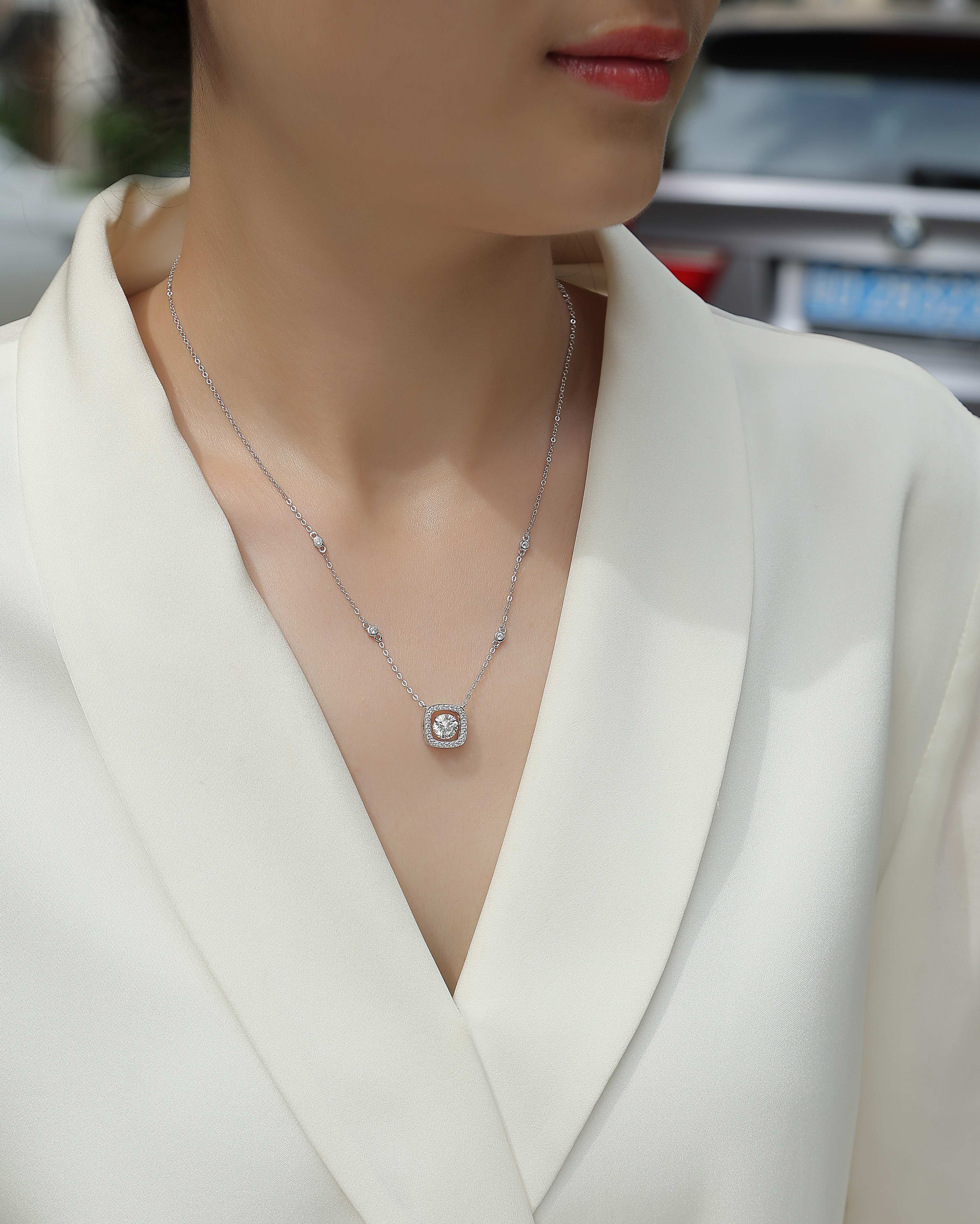 1 Carat Moissanite Necklace - S925 Sterling Silver Platinum-Plated with Chain
