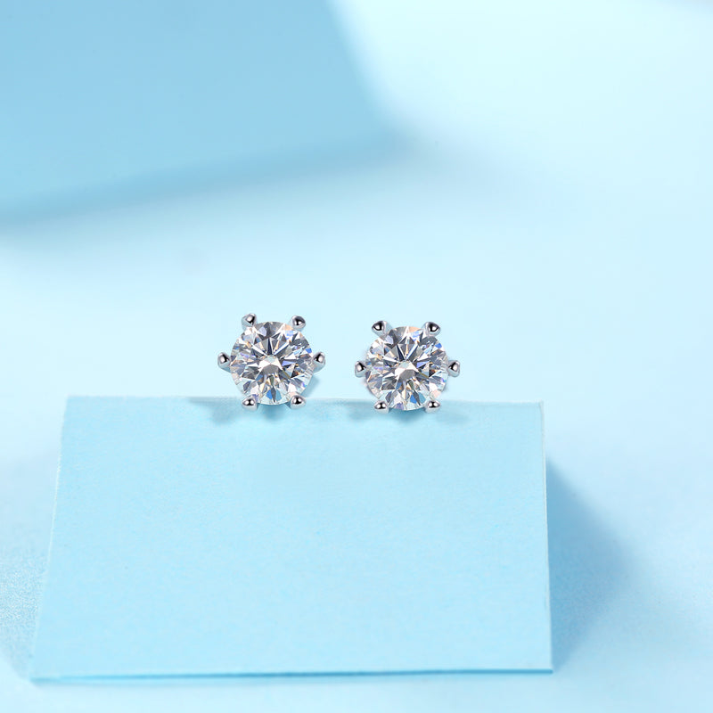 Six-Prong Moissanite Stud Earrings in S925 Sterling Silver — 0.5 Carat
