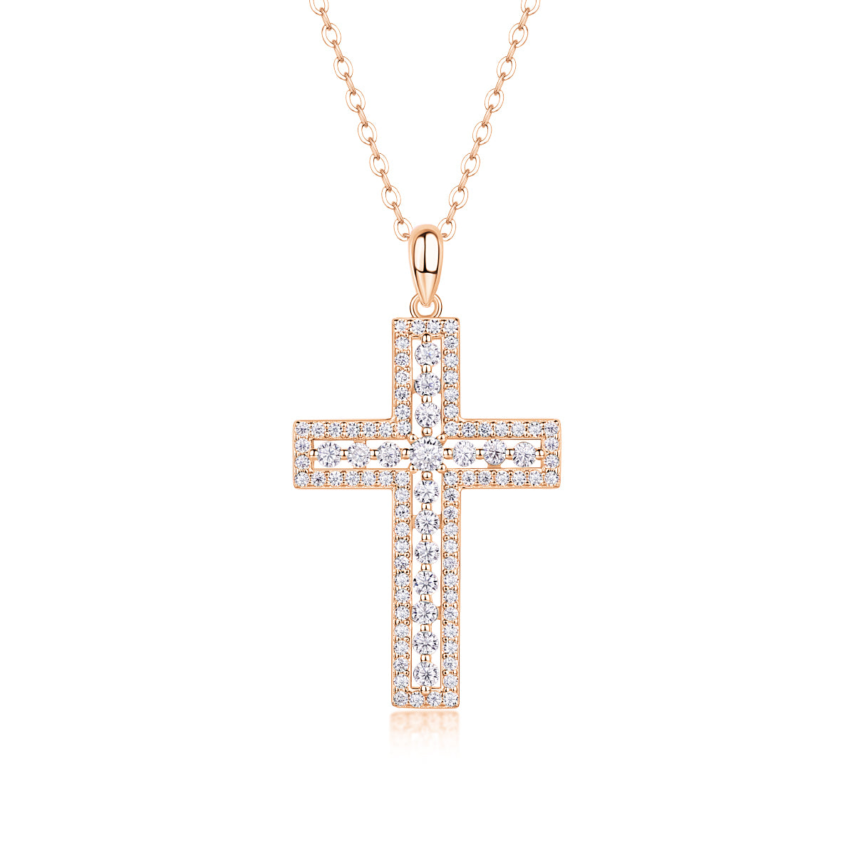 Moissanite Cross Sterling Silver Platinum Necklace