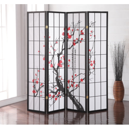 4-Panel Japanese Room Divider - Plum Blossom Design