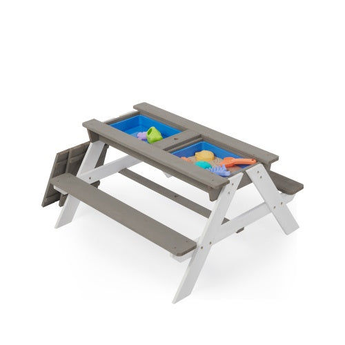 3-in-1 Kids Wooden Picnic Table with Umbrella - Sand & Water Play