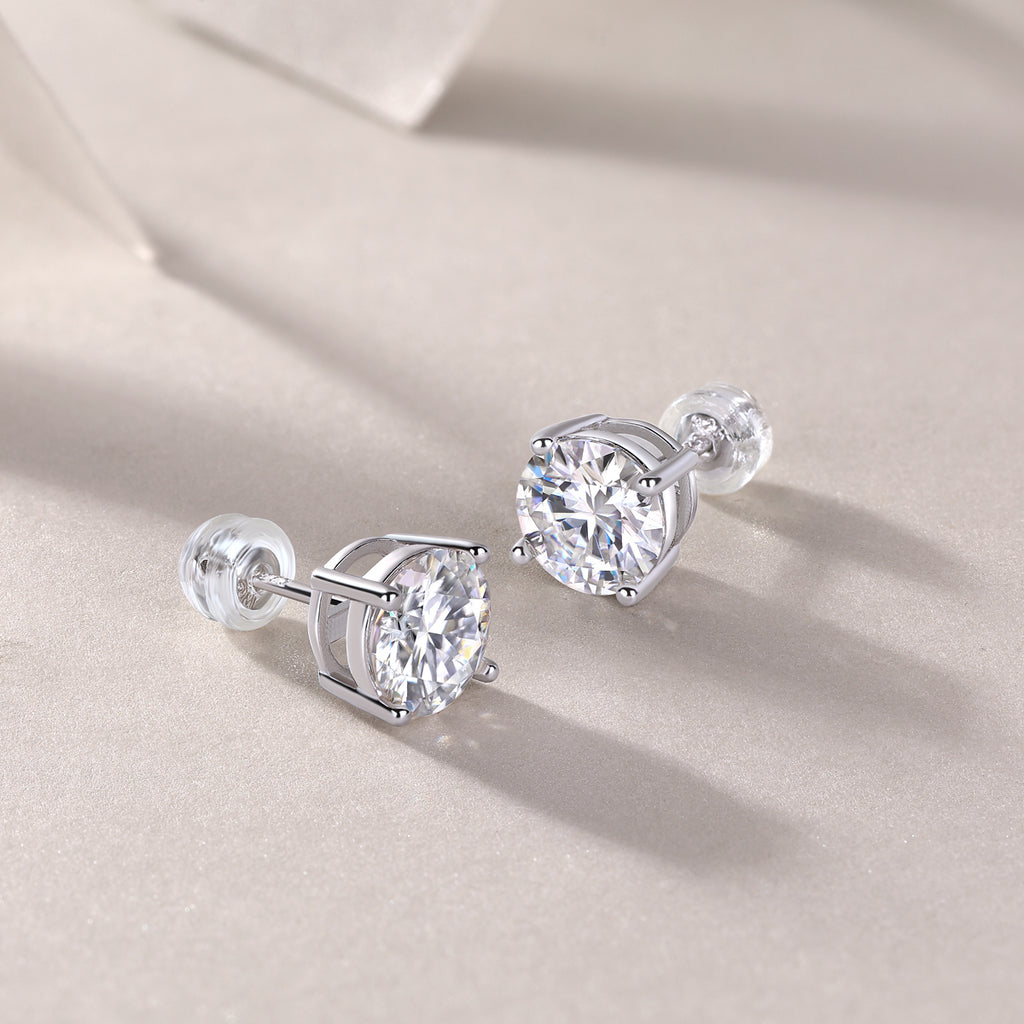 Classic Moissanite Stud Earrings — S925 Sterling Silver, 0.5ct / 1ct / 2ct