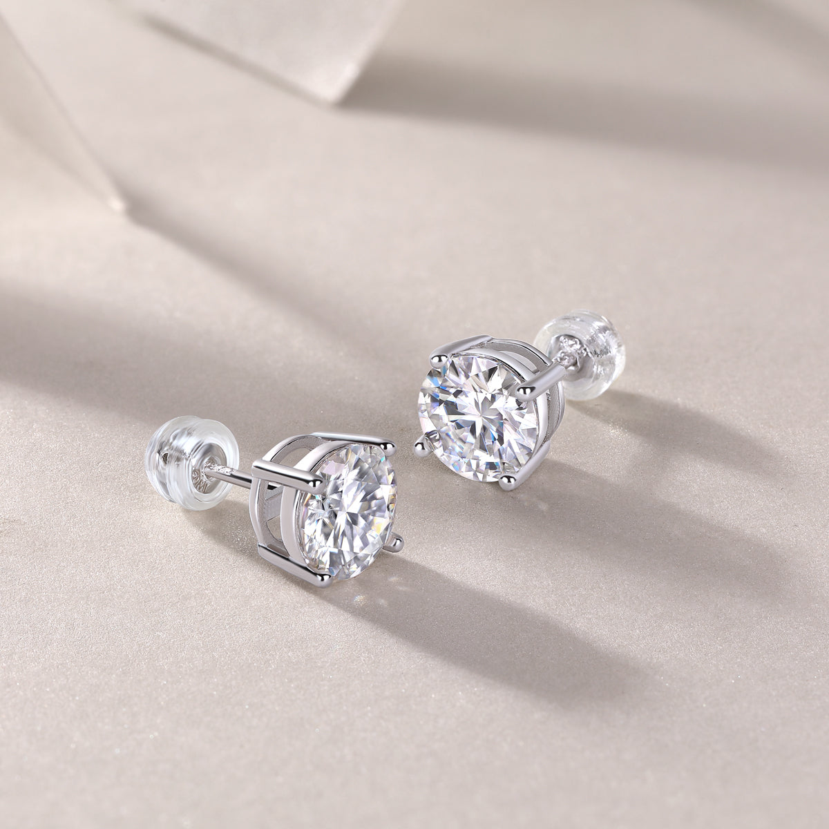 Classic Moissanite Stud Earrings — S925 Sterling Silver, 0.5ct / 1ct / 2ct