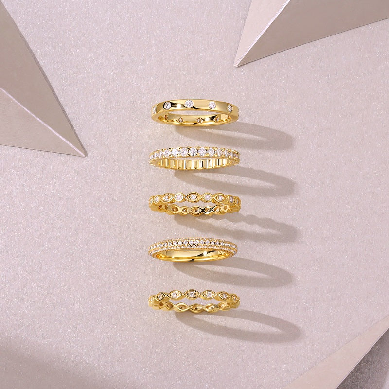 Starlight Golden Melody Moissanite Ring Set - S925 Sterling Silver