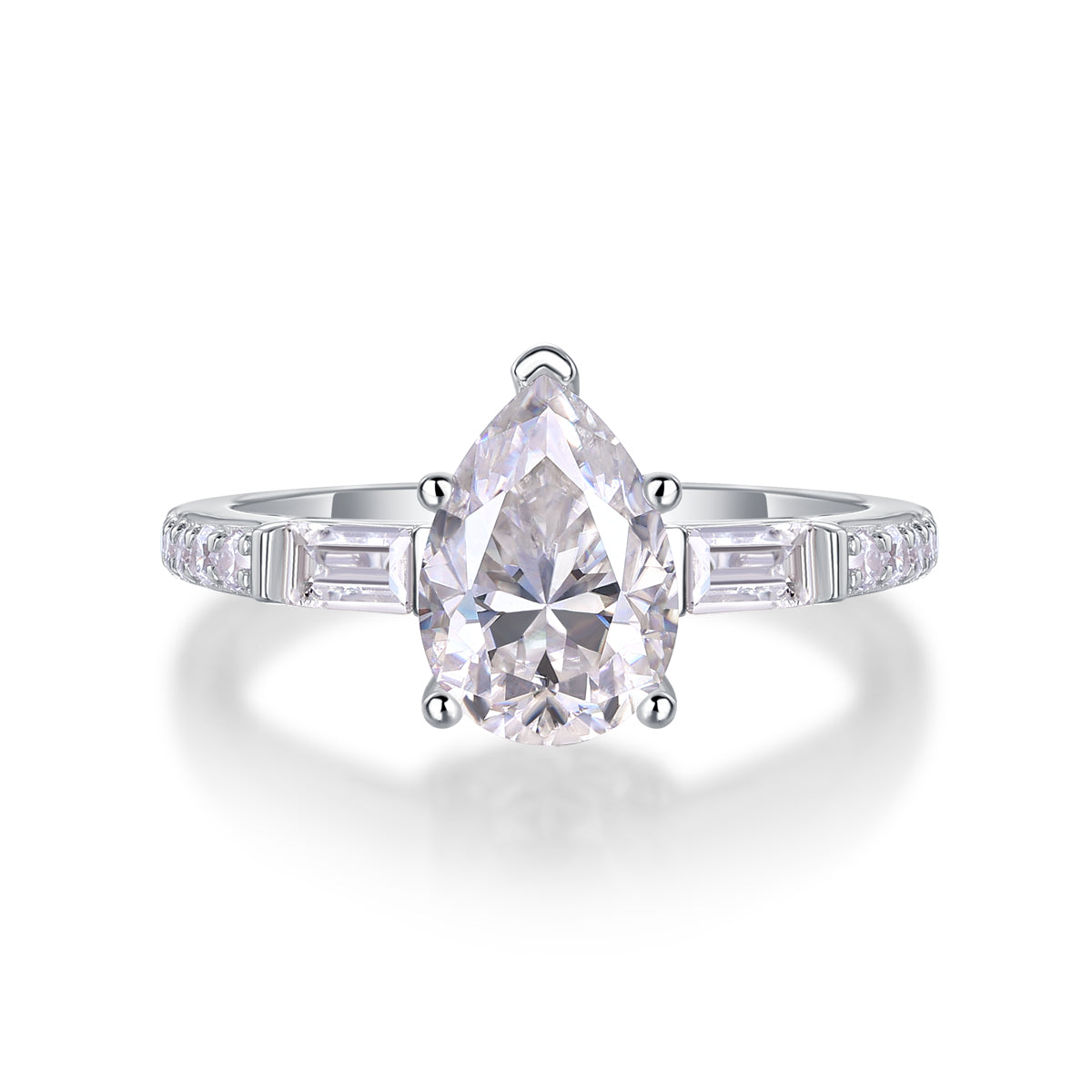 Pear-Shaped Moissanite Sterling Silver Ring