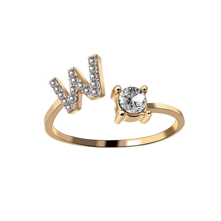 Adjustable Initial Letter Fashion Ring
