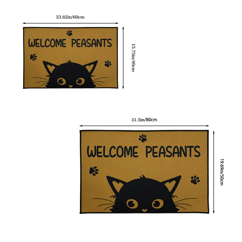 Cat Welcome Doormat - "Welcome Peasants" Funny Non-Slip Rug