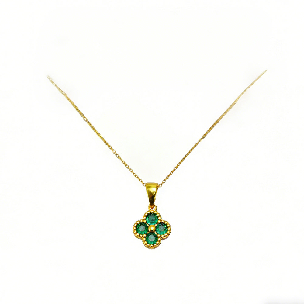 Green Four Leaf Clover 24K Gold Necklace
