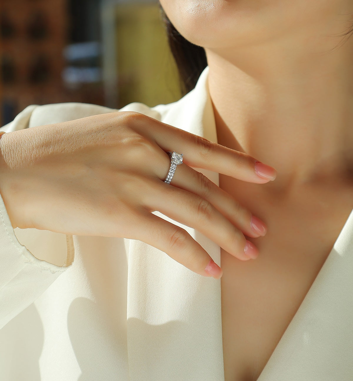 Arrange Moissanite Solitaire Ring — 1ct, S925 Sterling Silver, Platinum-Plated