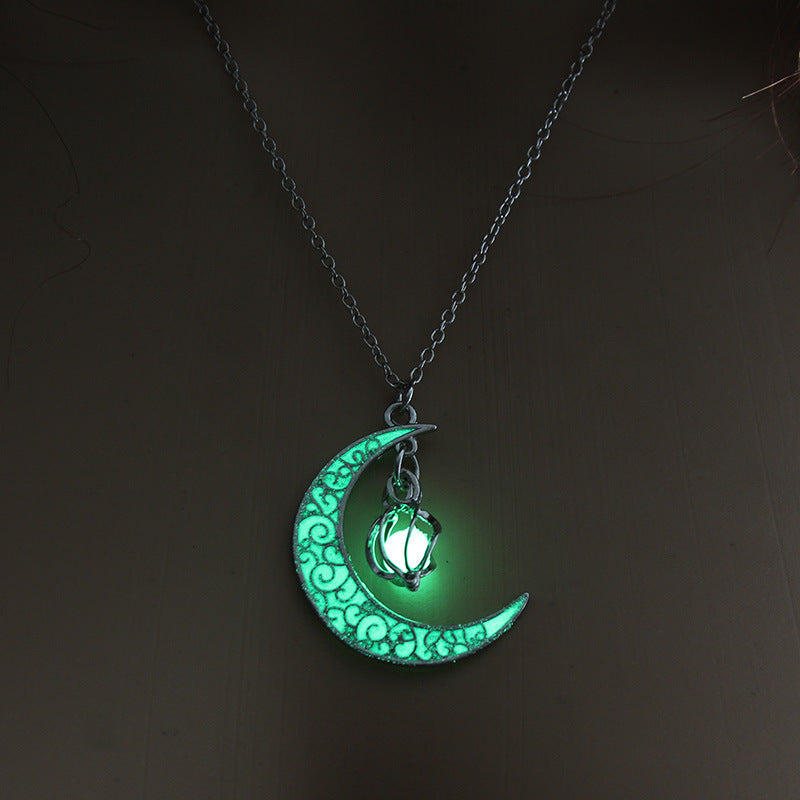 Glowing Moon Pendant Silver Plated Chain Necklaces