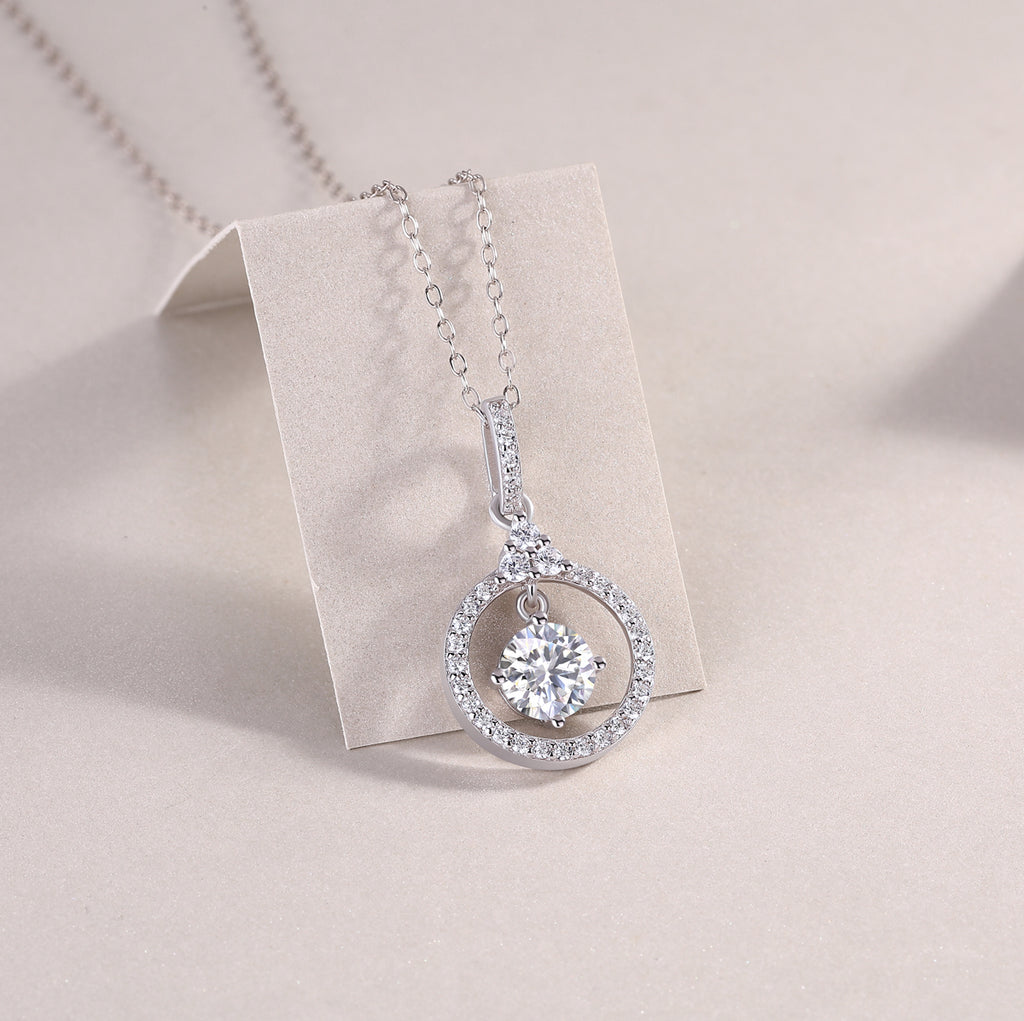 1 Carat Moissanite Necklace - S925 Sterling Silver Platinum-Plated with Chain