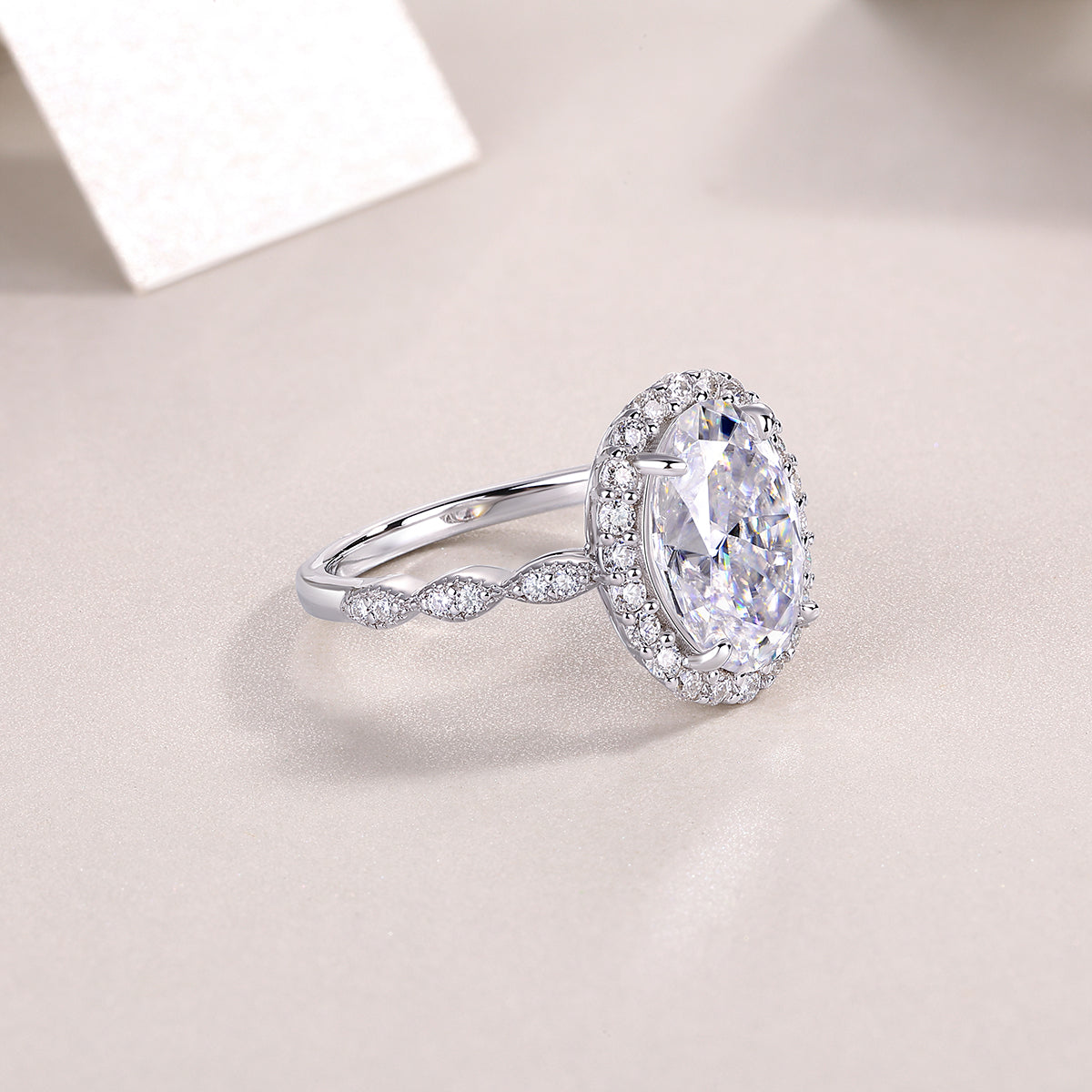Bright Moon Oval Moissanite Bezel Ring – S925 Sterling Silver, Platinum Plated