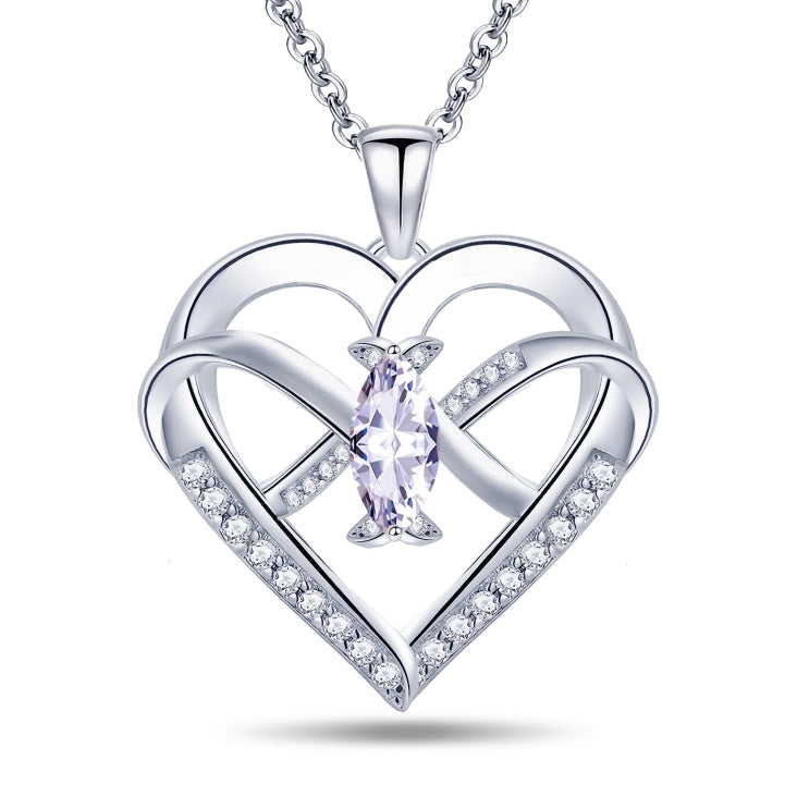 Infinity Butterfly Heart Necklace - 14K White Gold Plated with Cubic Zirconia