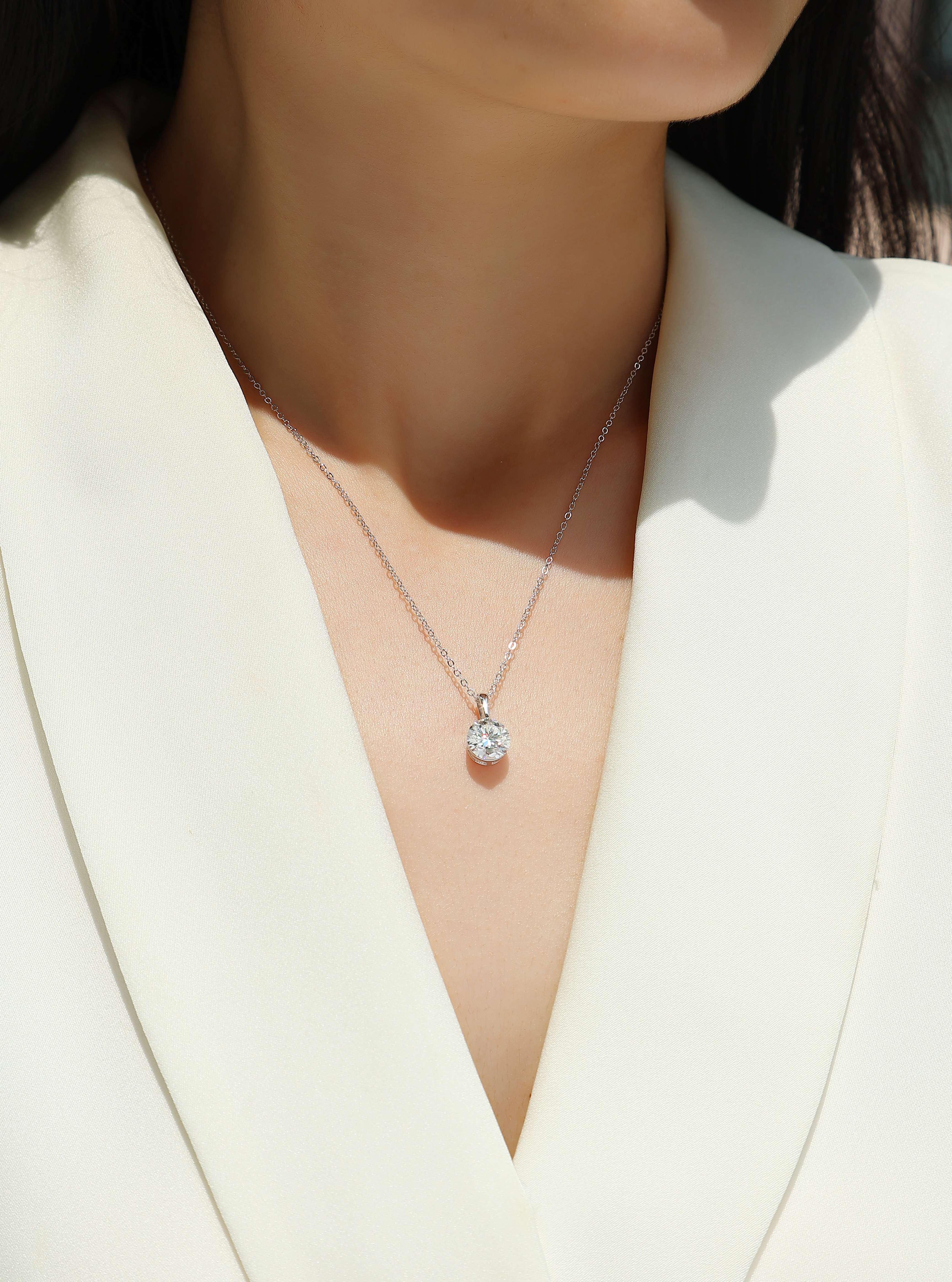 Stellar Moissanite Pendant Necklace – 2-Carat S925 Sterling Silver, Platinum-Plated