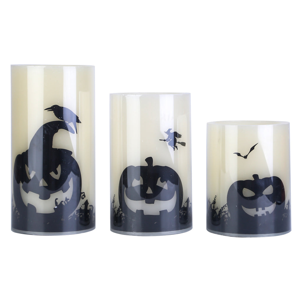 3-Pack Halloween Flameless LED Candles with Timer - Battery Operated