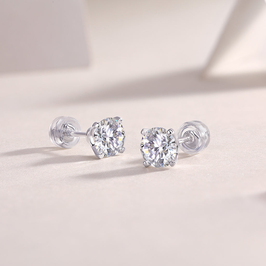 Rhymes Moissanite Stud Earrings — 1ct, S925 Sterling Silver, Platinum-Plated