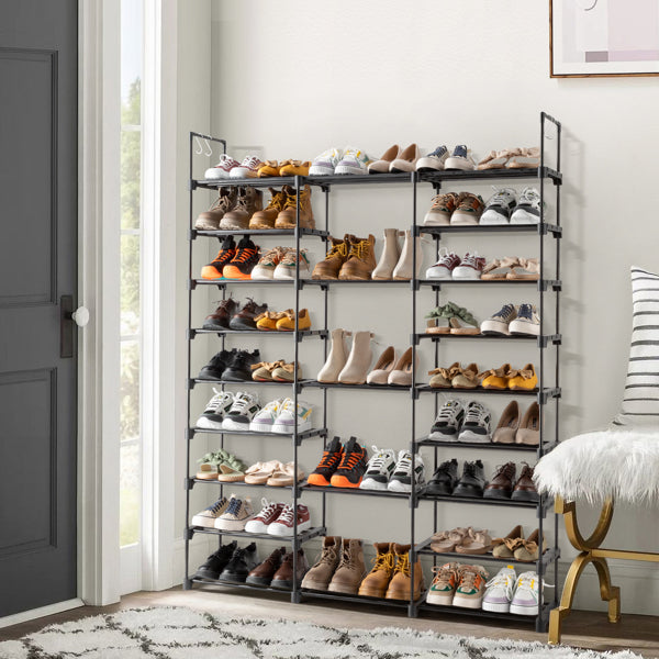 9-Tier Shoe Rack Organizer - Holds 50 Pairs with Hooks for Closet & Entryway
