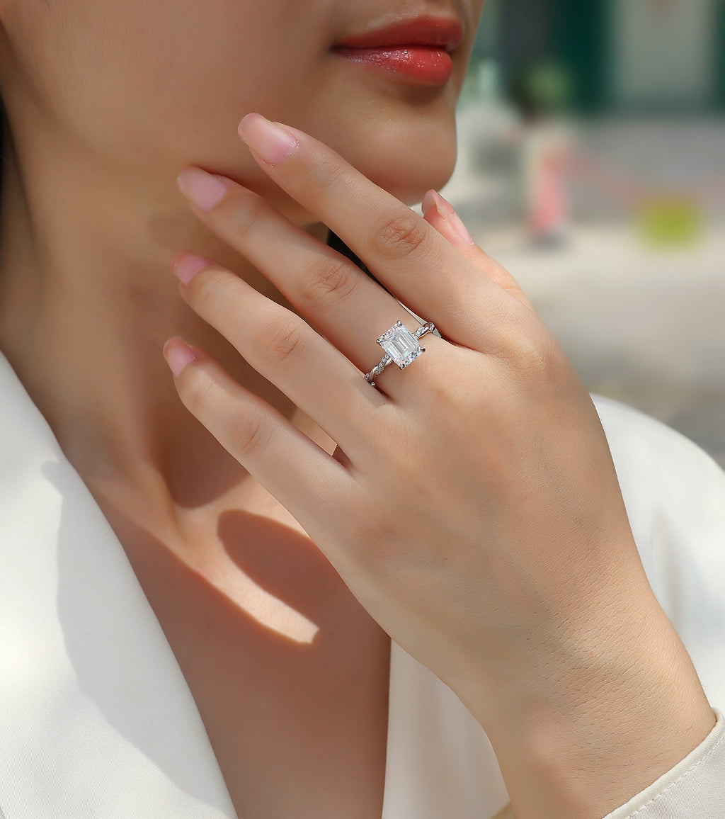 Octagonal Moissanite Ring - S925 Sterling Silver Platinum-Plated