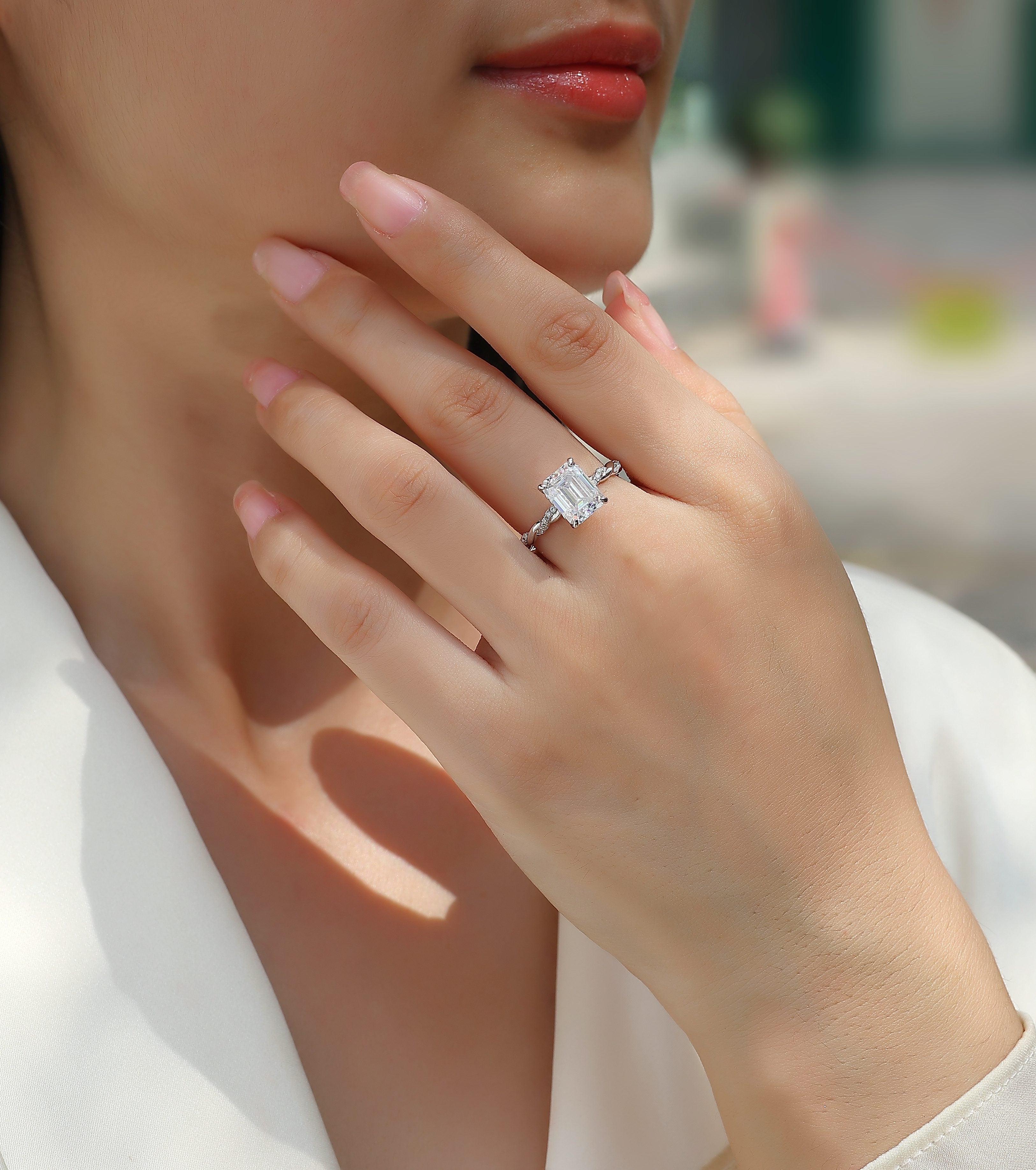 Octagonal Moissanite Ring - S925 Sterling Silver Platinum-Plated