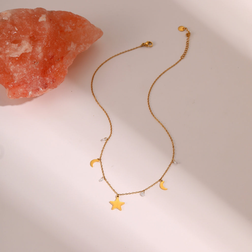 European And American Fashion Special-interest Color Zircon Star Pendant Stainless Steel Necklace