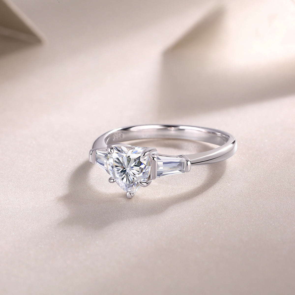 Heart-Shaped Moissanite Sterling Silver Ring