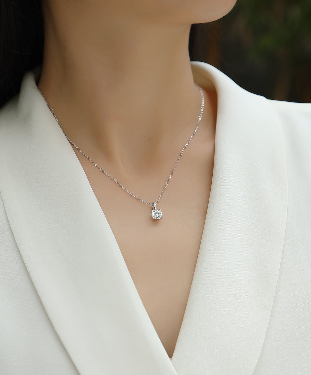 Encounter Moissanite Pendant Necklace — 1ct, S925 Sterling Silver, Platinum-Plated