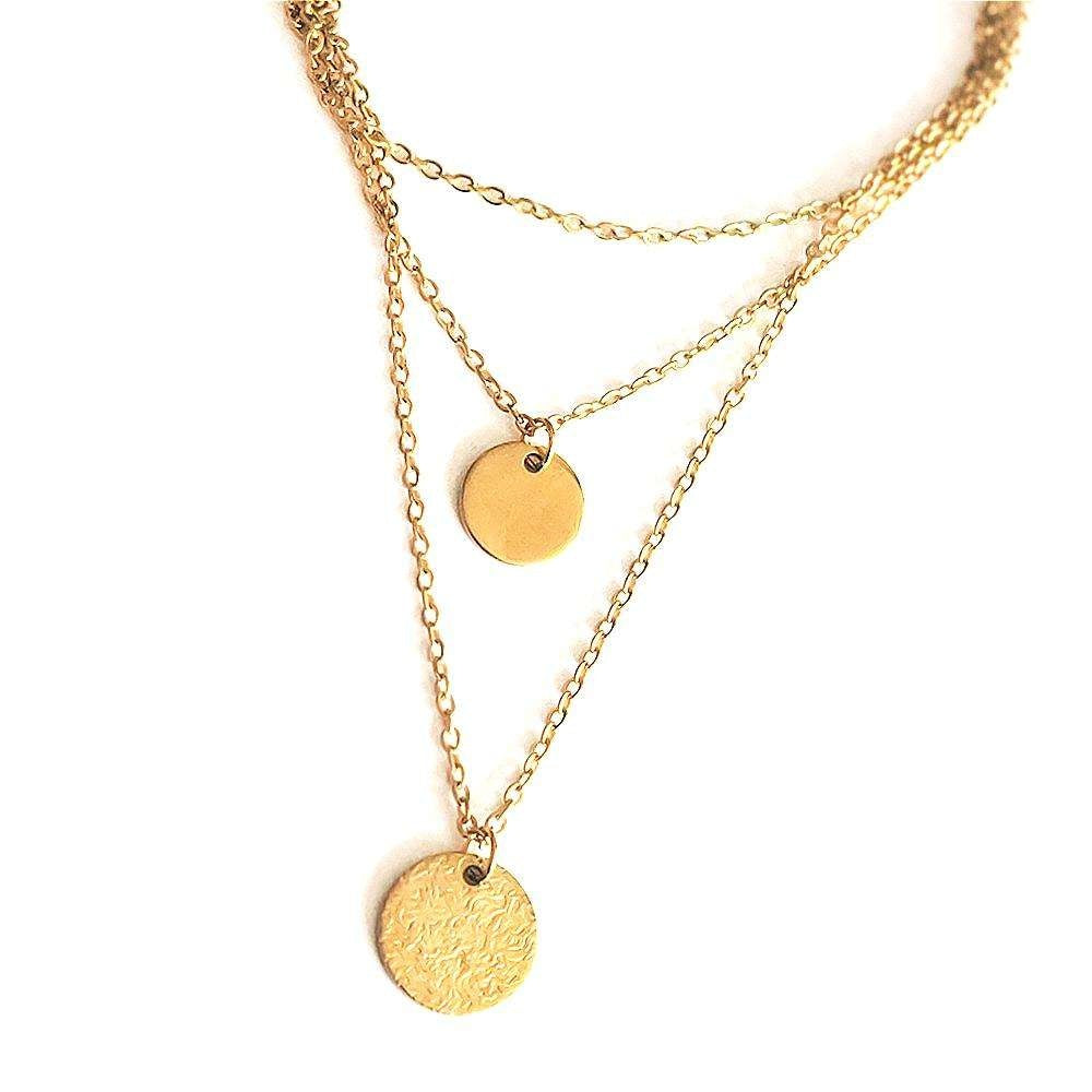 14K Gold Plated Layered Choker Necklace Set – Bar, Coin & Satellite Chain