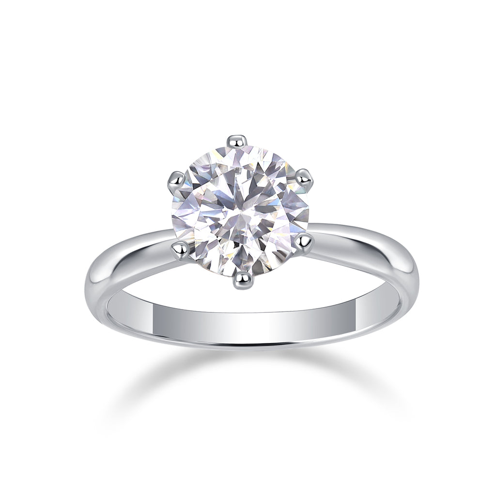 Classic Six-Prong Moissanite Ring - 925 Sterling Silver (1-5 Carat)