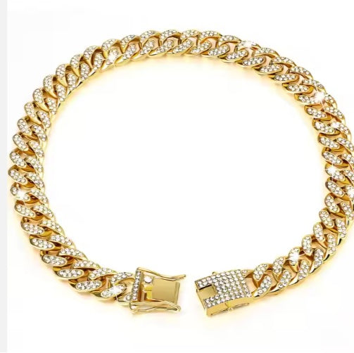 Sparkling Diamond Pet Chain Collar - Hip Hop Style for Dogs & Cats