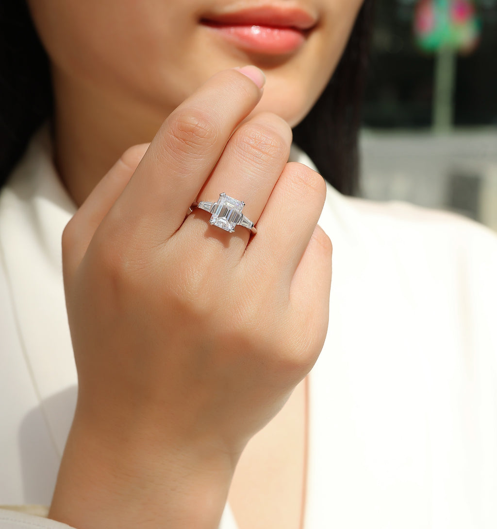 Octagonal Moissanite Ring - S925 Sterling Silver Platinum-Plated